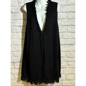 Additions by Chico’s Black Fringe Knit Open Vest Duster Size 2